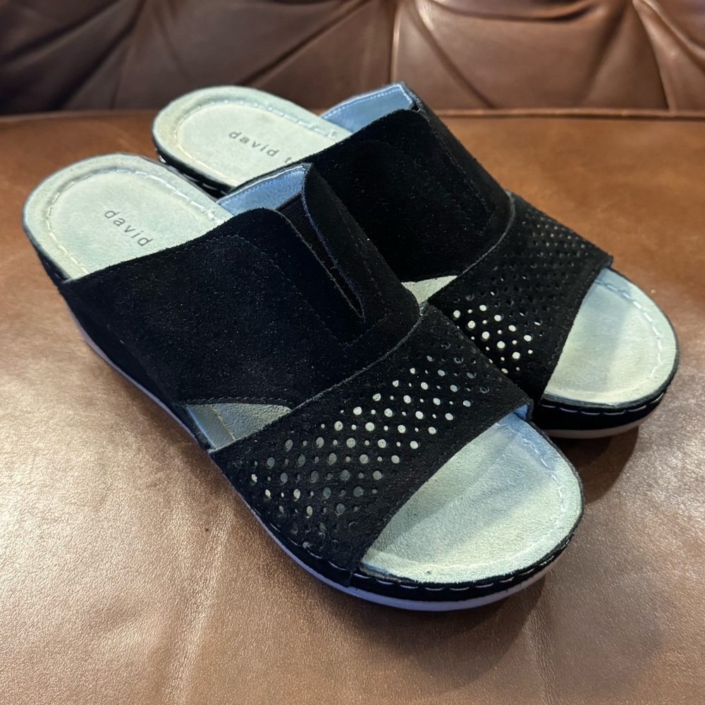 David Tate  Suede Leather Wedge Sandals Size 6
